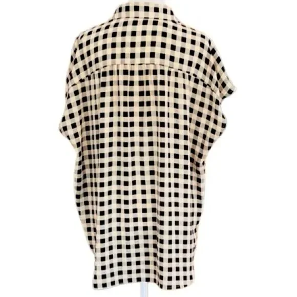 LOFT Outlet Button front Black and Tan Check Camp style Blouse size L - Picture 3 of 6